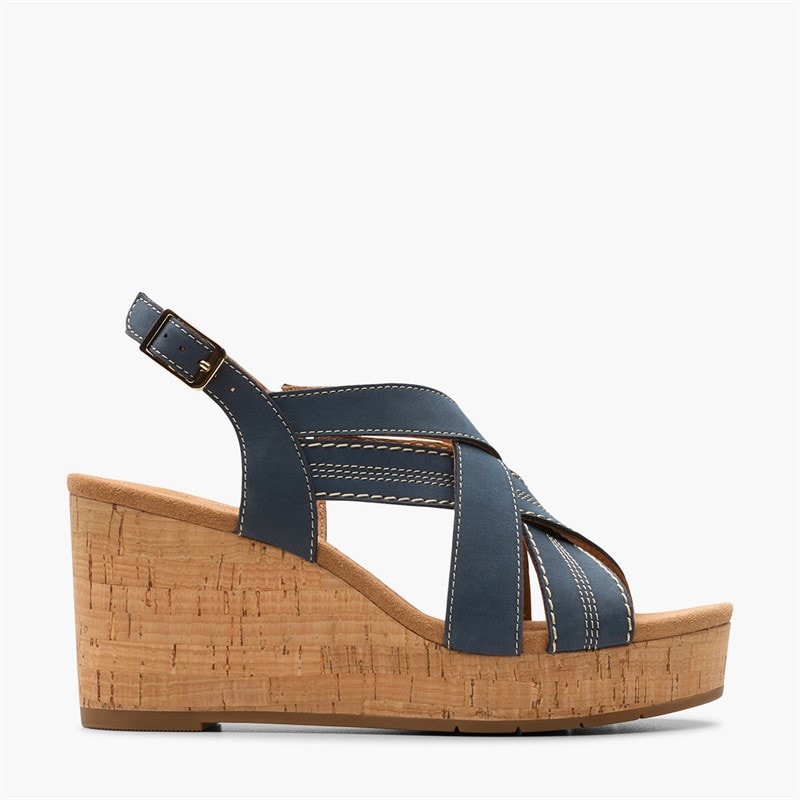 Clarks Sandales Compensées Sabina à Bride Arrière Femme Navy Nubuck