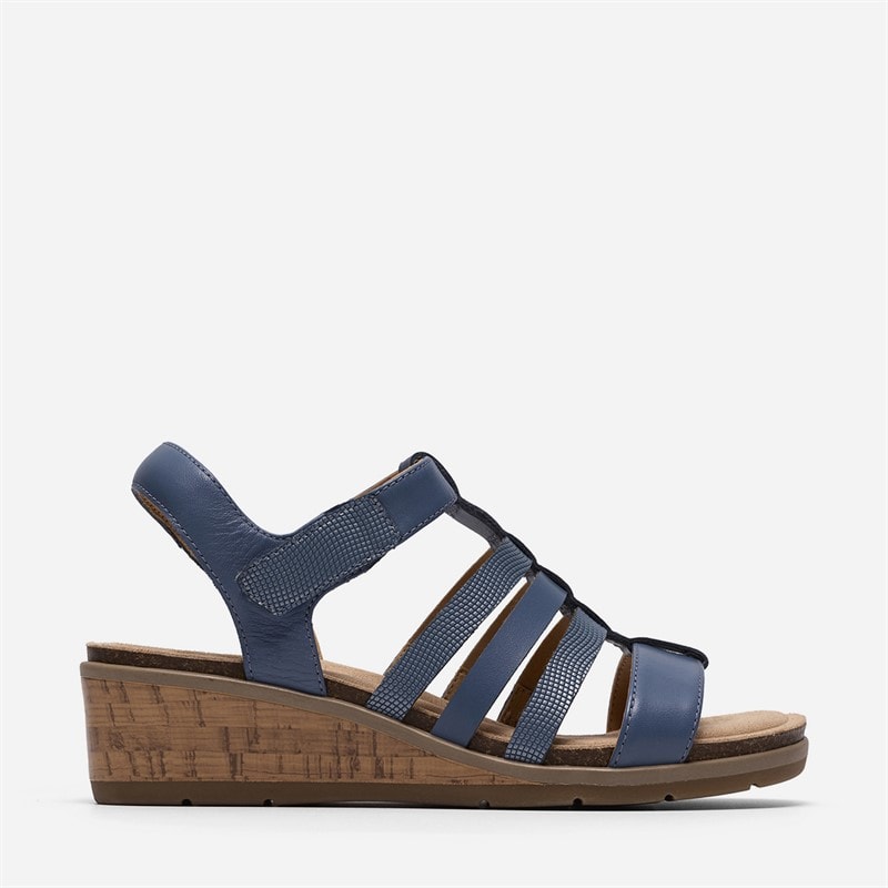 Clarks Dames Kacha Step Sandalen Denim Blue Leather