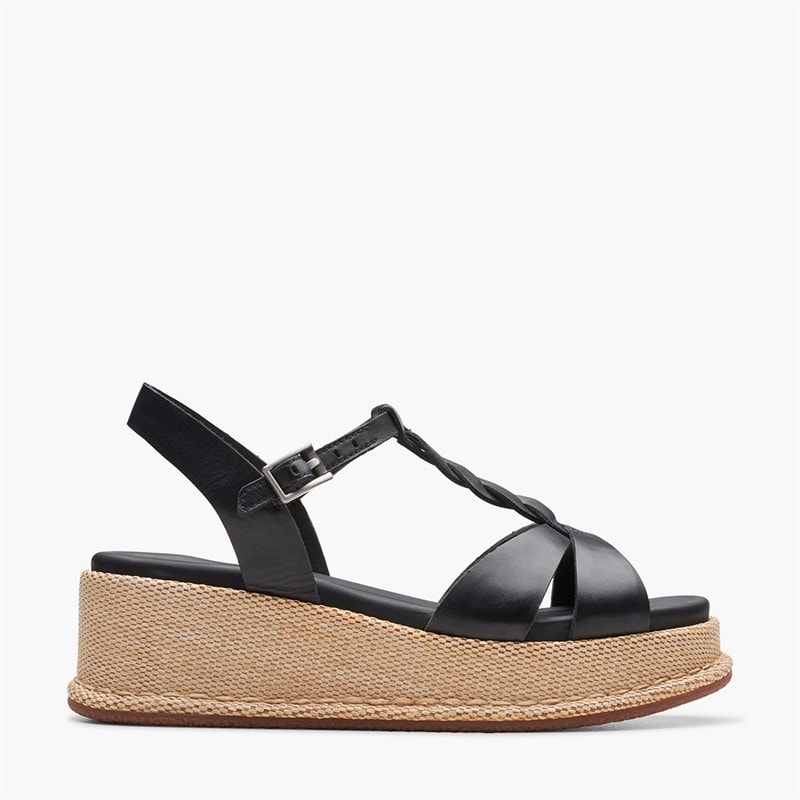 Clarks Sandales compensées Calenne Lily Femme Black Leather