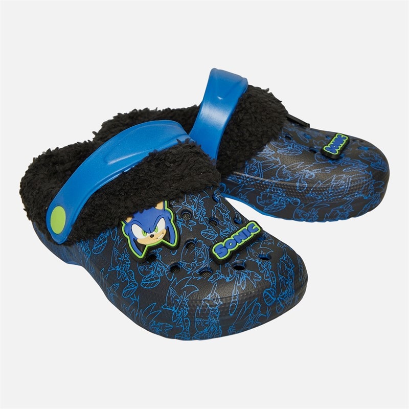 Sonic Baby Jongens Lennox Badge gevoerde klompen met bont zwart / blauw