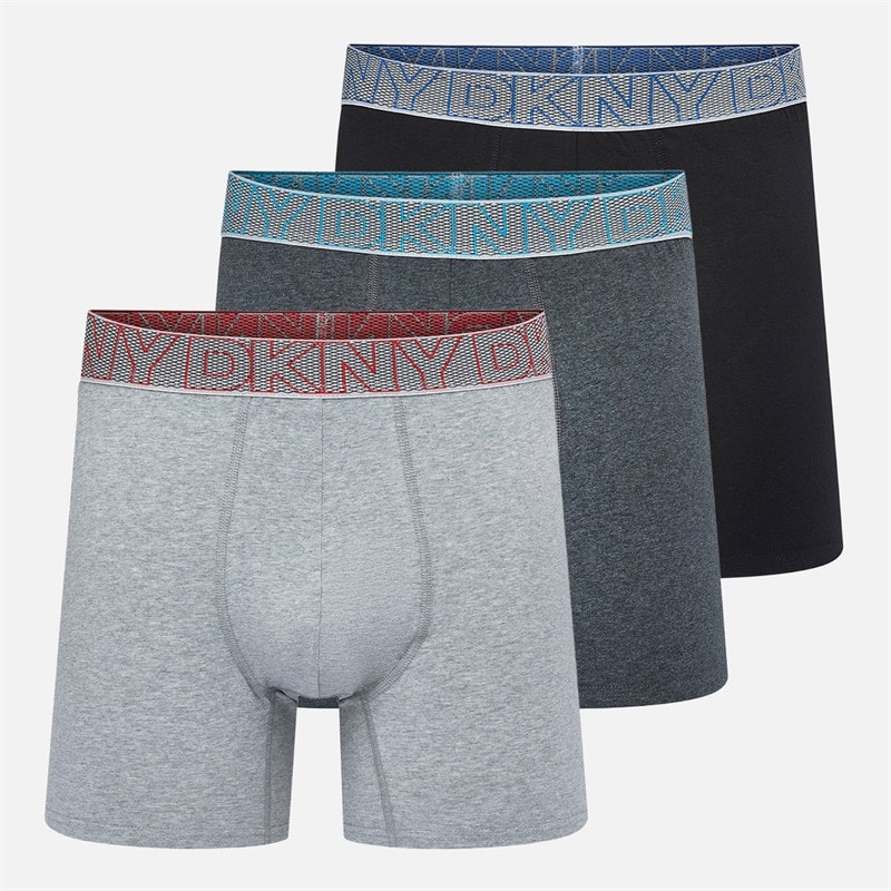 DKNY Heren Dansville Drie Pak Langere Lengte Boxerbroekjes Zwart/Charcoal/Grey Marl