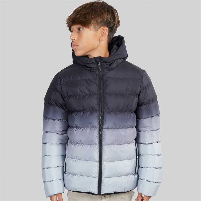 Kangaroo Poo Jongens Ombre Capuchon Donsjack Grijs/Zwart