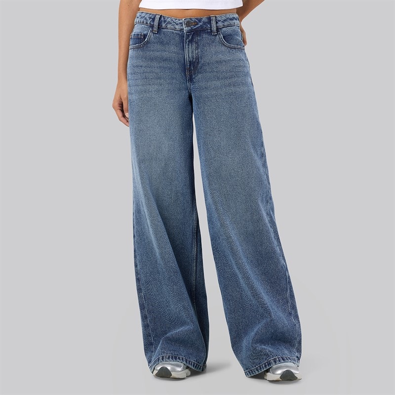 Noisy May Dames Kettie Wijde Pijp Jeans Medium Blue Denim