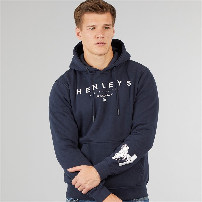 Henleys Męskie Hentyme Bluzy z kapturami Granatowy