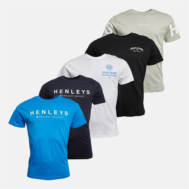 Henleys Heren Multhen Set van 5 T-shirts Assortiment