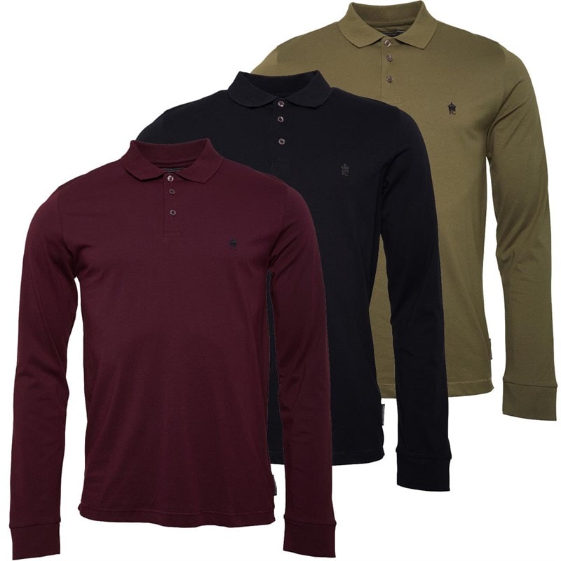 French Connection Herren 3er Pack Langarm Poloshirts Multi 2 - Marine/Khaki/Chateaux