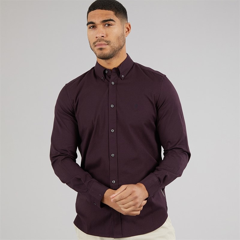 French Connection Heren Langarm Oxford Shirt Effen Château/Marine