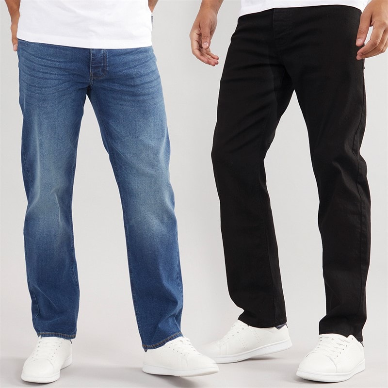 French Connection Heren Set van 2 Straight Fit Jeans IND15 Darkwash/BLK01 Zwart