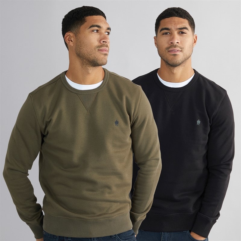 French Connection Herren FC Crew Zweierpack Sweatshirts Multi 2 - Schwarz / Khaki
