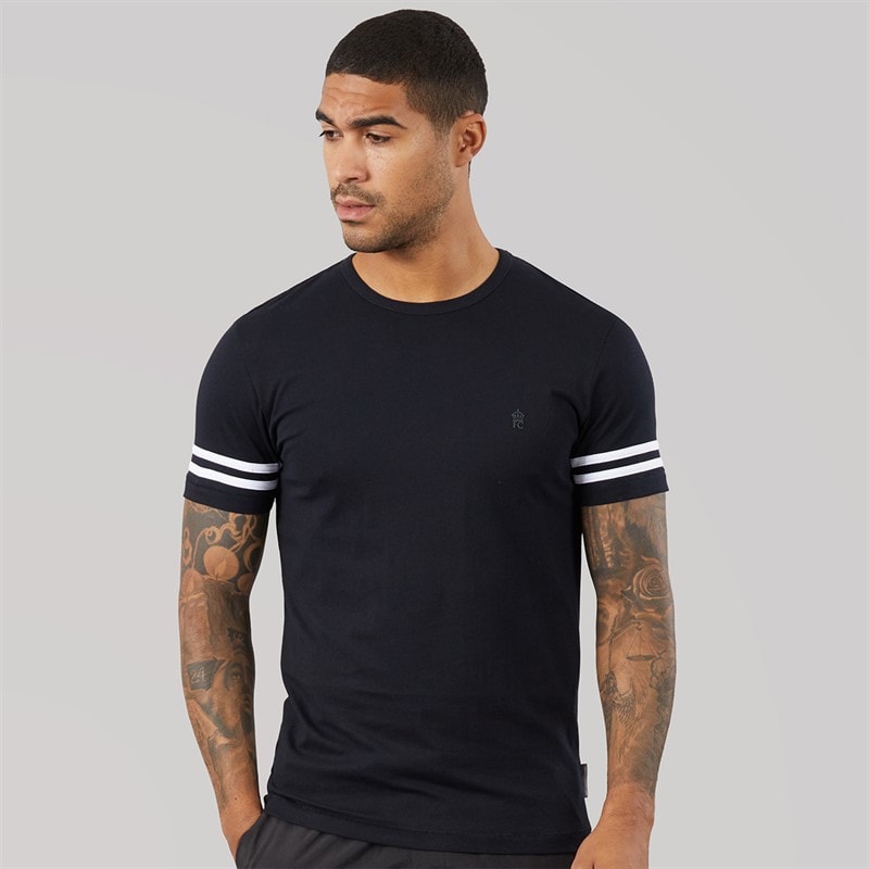 French Connection Herren Arm Streifen T Shirt Marineblau/Weiß