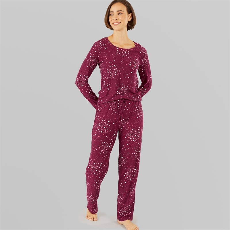 Onfire Zachte, Geprinte Hartjes Pyjama's voor Dames Bordeauxrood