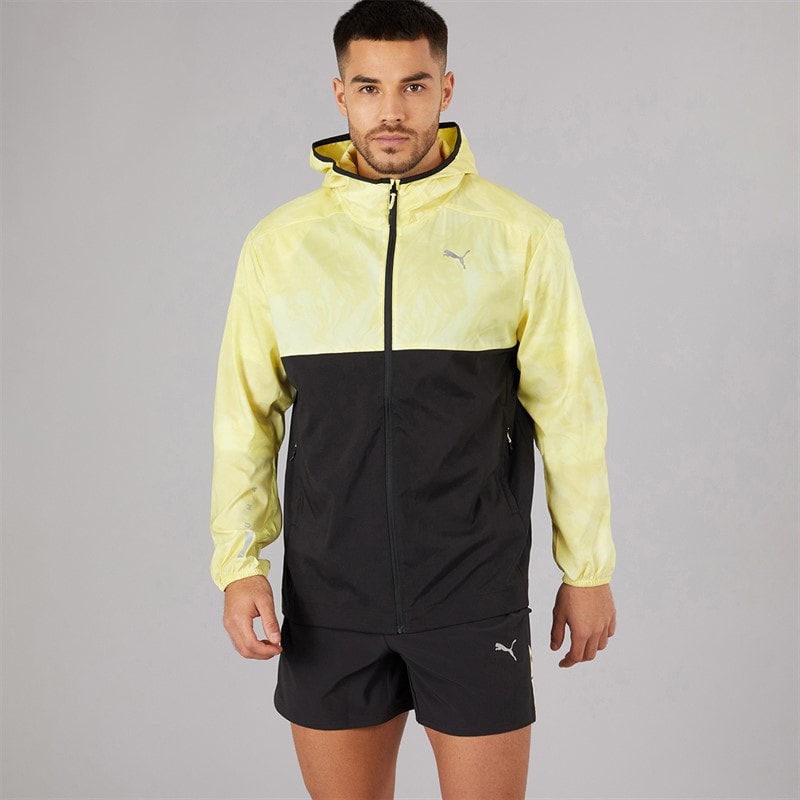 Puma Veste de course légère homme, motif marbre Noir/Jaune