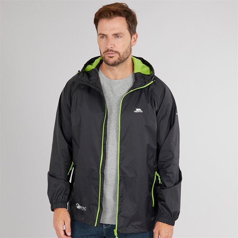 Trespass Herren Qikpac wasserdichte packbare Jacke Schwarz