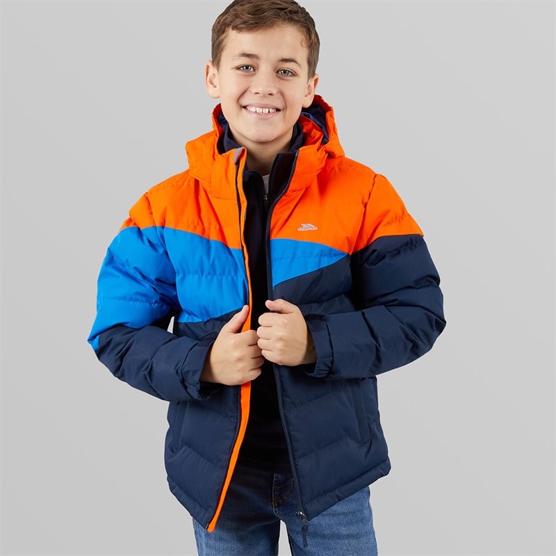 Trespass Veste Matelassée à Capuche Imperméable Garçon Juniors Bleu Marine/orange vif/Bleu