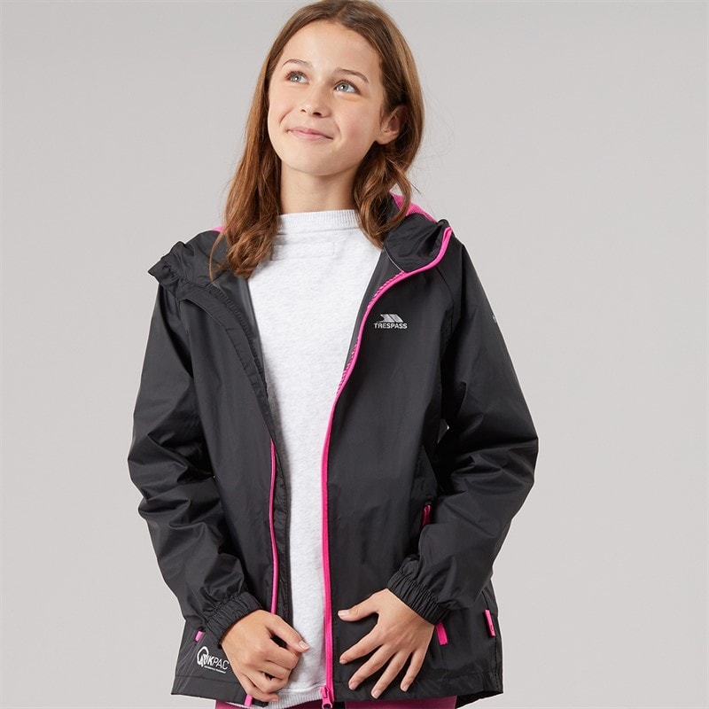 Trespass Mädchen Qikpac wasserdichte Jacke Schwarz / Pink