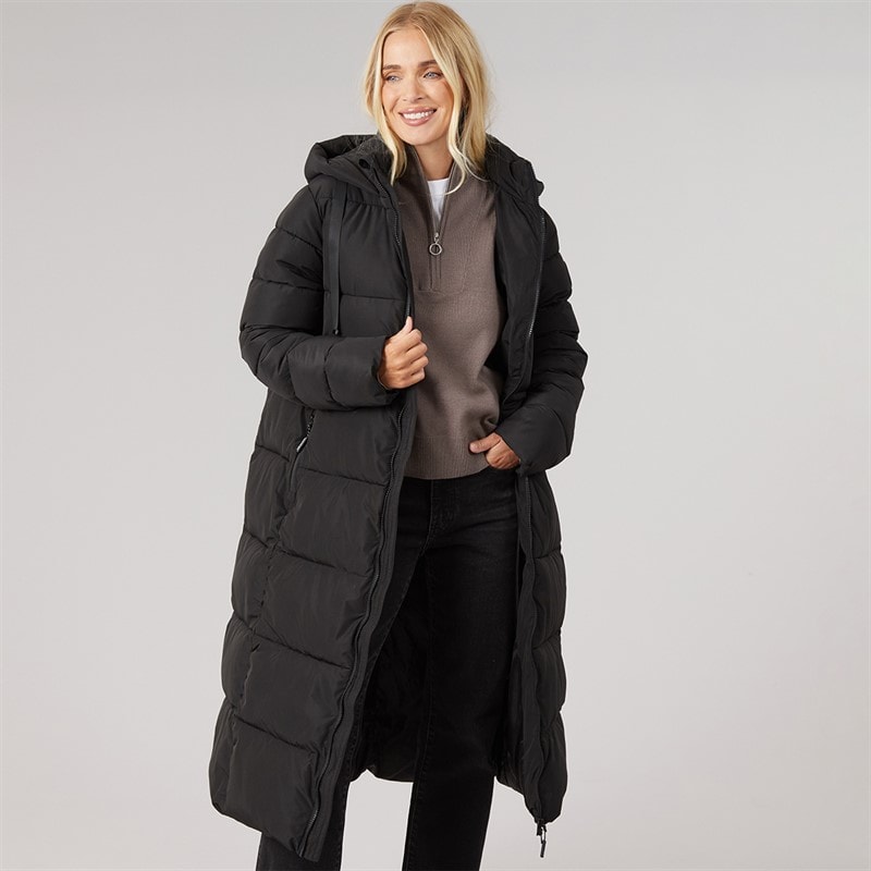 Trespass Veste Longue Matelassée Imperméable Therese Femme Noir