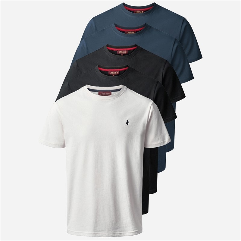 MCS Heren Ohio Vijf Pack T-Shirts Donkerblauw/Donkerblauw/Donkerbruin/Donkerbruin/Wit Darksap/Darksap/Taps/Taps/Whi