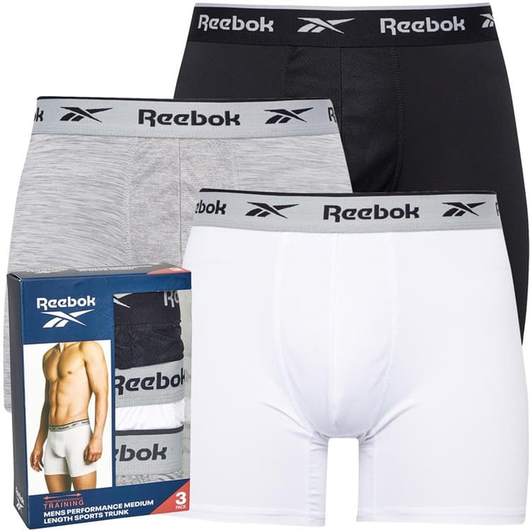 Reebok Heren Ainslie Performance Drie Pack Medium Zwembroek Zwart/Grijs Melange/Wit