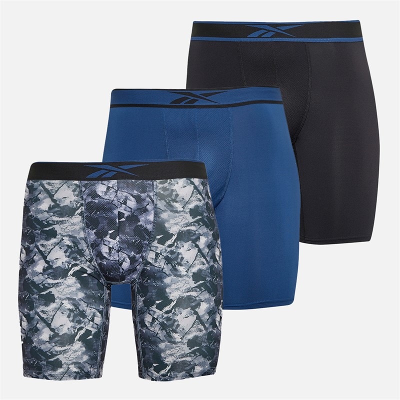 Reebok Heren Derek Drie Pack Lange Performance Slips Zwart/Grijs Print/Batik Blauw