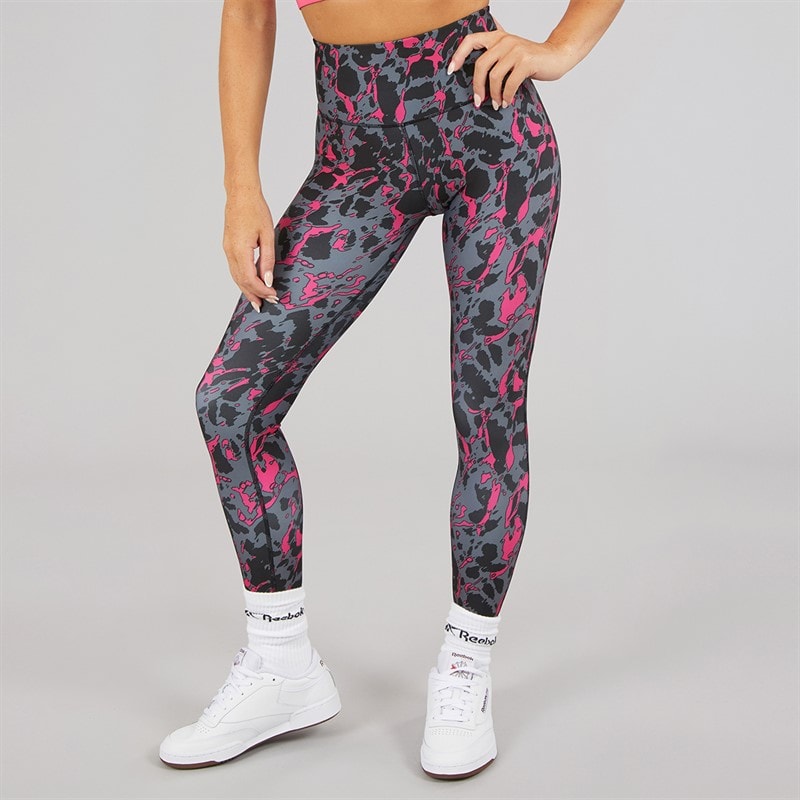 Reebok Legging Femme ID Train AOP Taille Haute Jambe Serrée Noir/Bold Pink