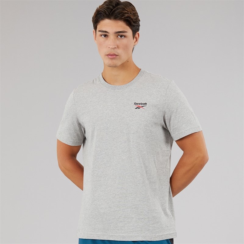Reebok T-shirt Homme Petit Logo Identité Medium Grey Heather/Vector Red