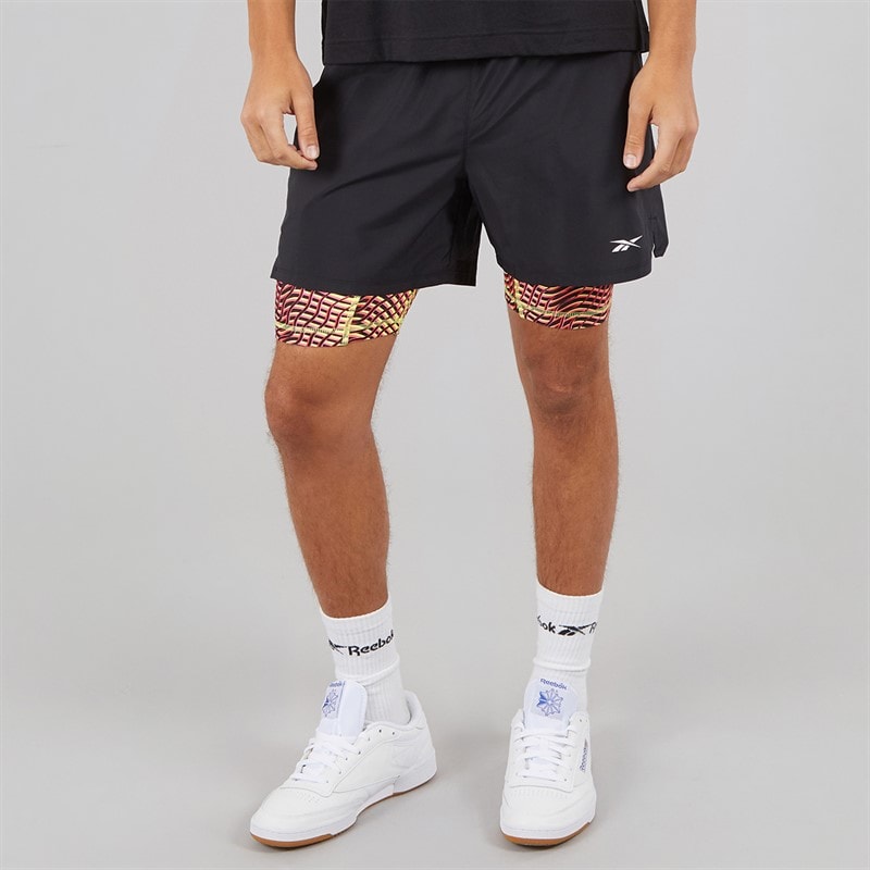 Reebok Shorts deux-en-un Homme Athlete Hype Noir/Electric Yellow