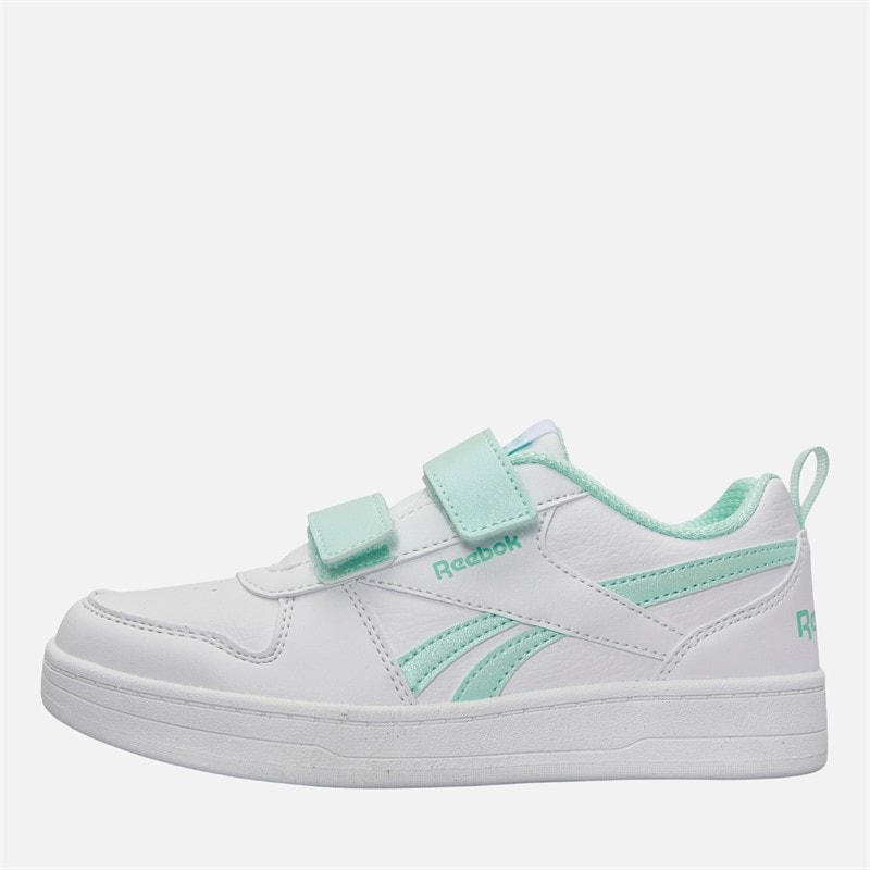 Reebok Fille Royal Prime 2.0 Deux Sangles Velcro Baskets Blanc/Blanc/Glitch Aqua