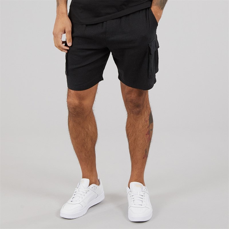 THREADBARE Shorts cargo en lin Homme Noir