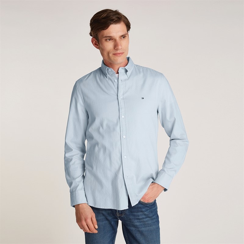 Tommy Hilfiger Heren Flex Dobby Lange Mouw Overhemd Breezy Blauw