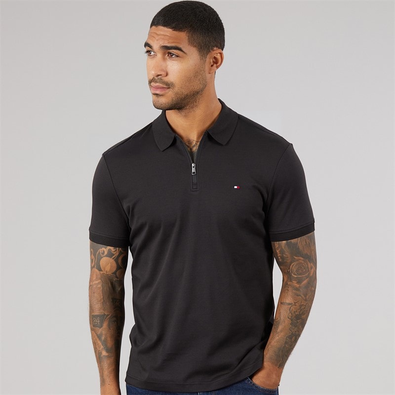 Tommy Hilfiger Heren Interlock Ritssluiting Reg Polo Shirt Zwart