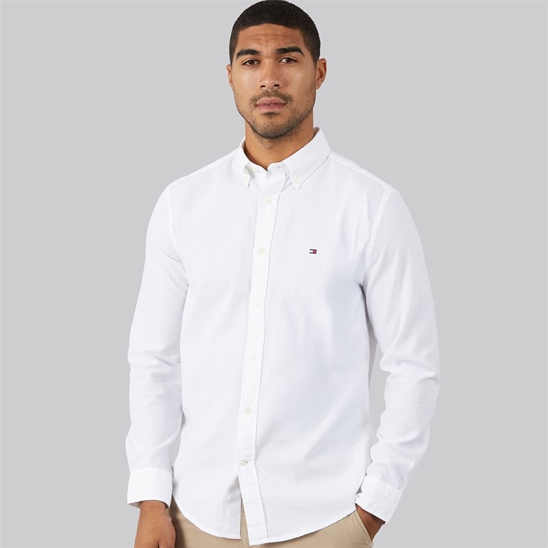 Tommy Hilfiger Heren Flex Dobby Lange Mouw Shirt Wit