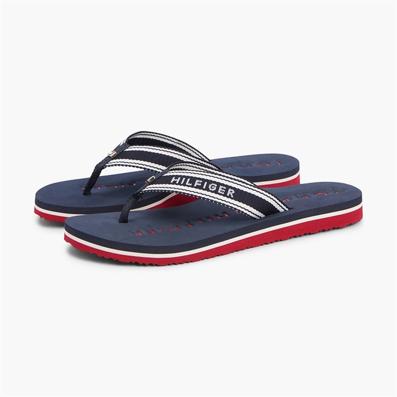 Tommy Hilfiger Tongs à bride tissée Homme et Femme Rwb