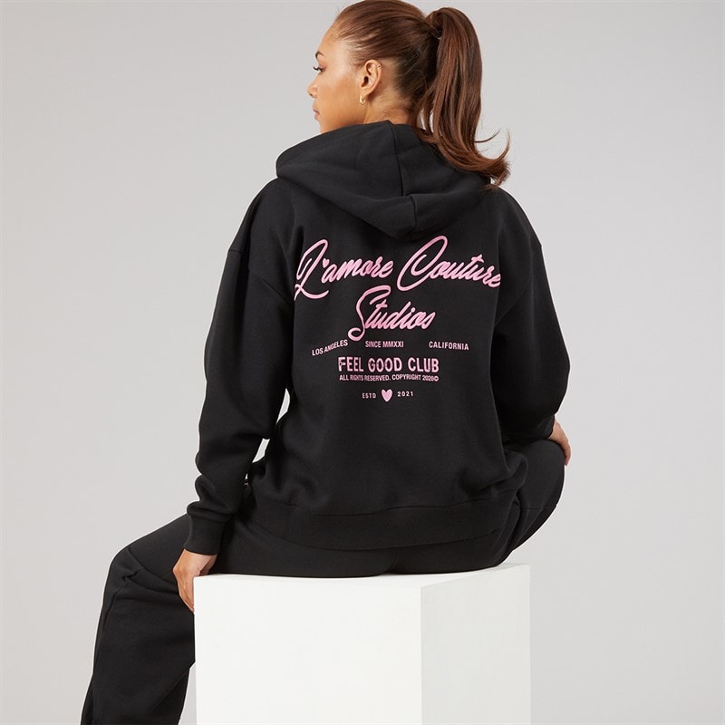 L'amore Couture Ensemble Survêtement à Capuche et pantalon de jogging Femme Feel Good Club Noir