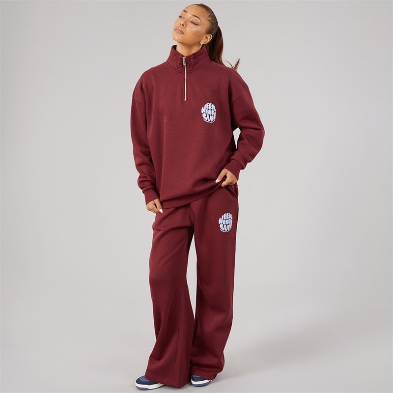 L'amore Couture Ensemble Survêtement Femme Lumi à quart de zip et pantalon de jogging large Burgundy