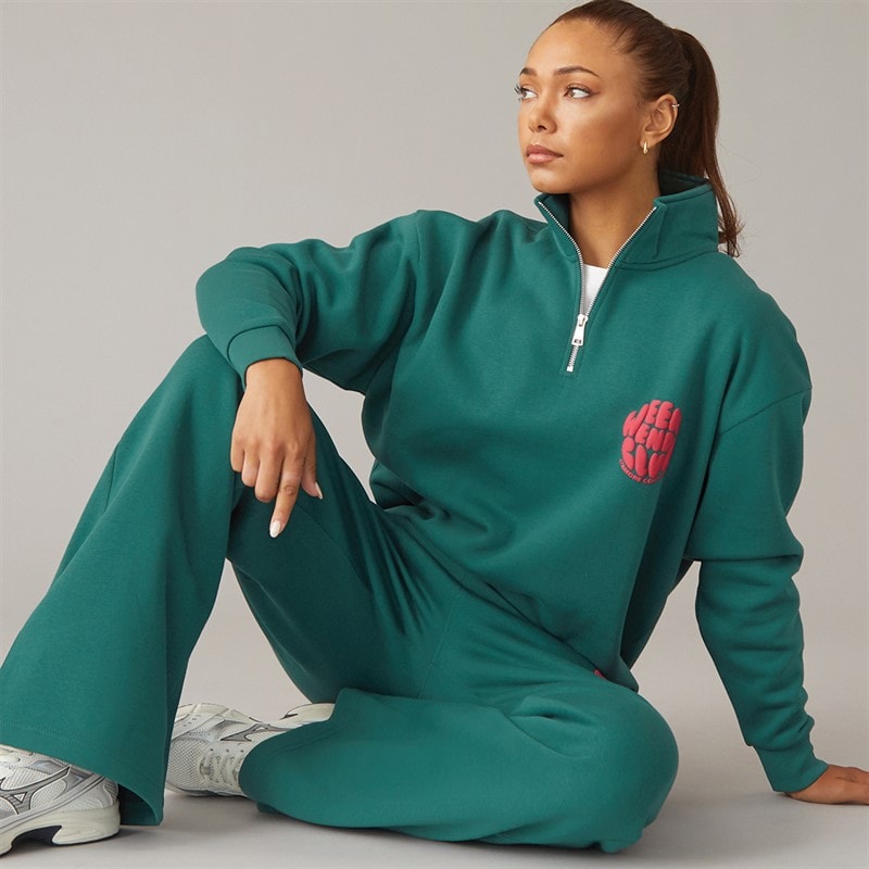 L'amore Couture Ensemble Survêtement Femme Lumi à quart de zip et pantalon de jogging large Dark Green