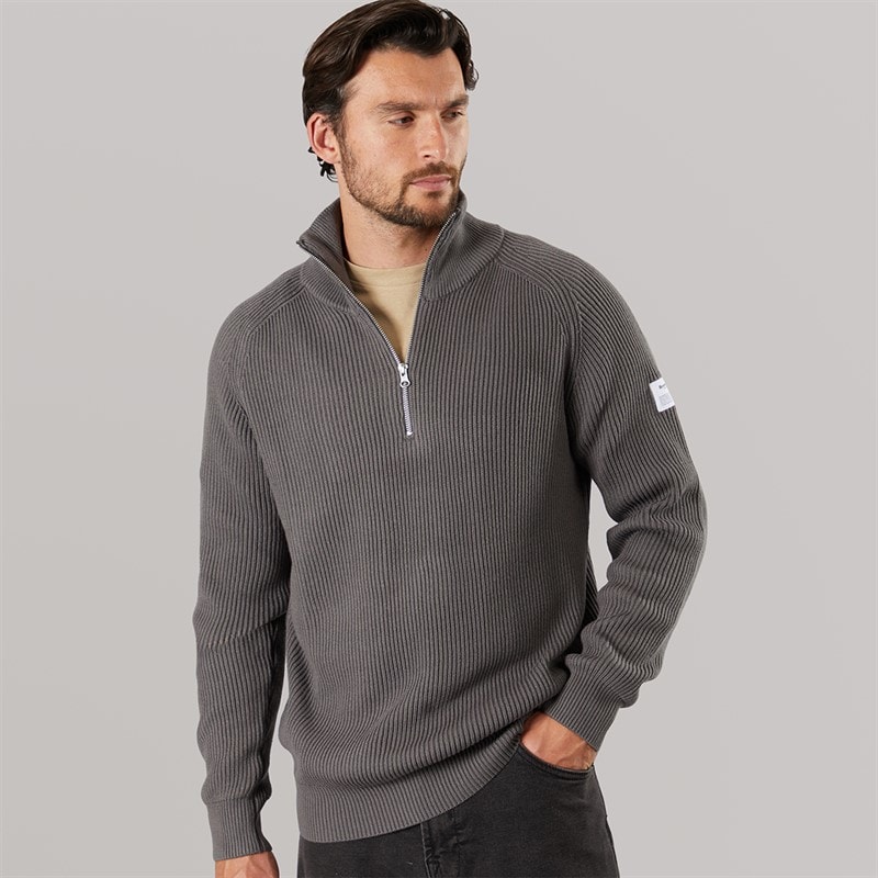 Resteröds Pull à demi-fermeture éclair en tricot Homme Gris
