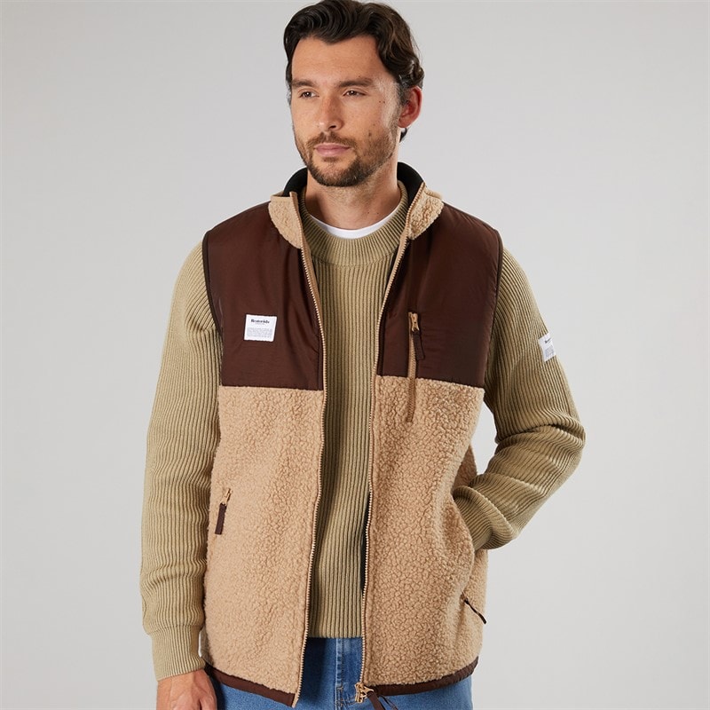 Resteröds Heren Fleece Vest Met Rits En Panelen Sand
