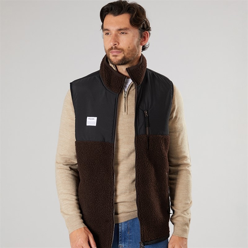 Resteröds Heren Fleece Vest Met Rits En Panelen Bruin