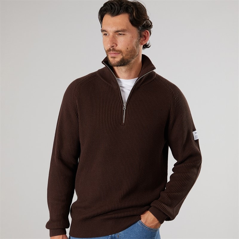 Resteröds Pull à demi-fermeture éclair en tricot Homme Brun