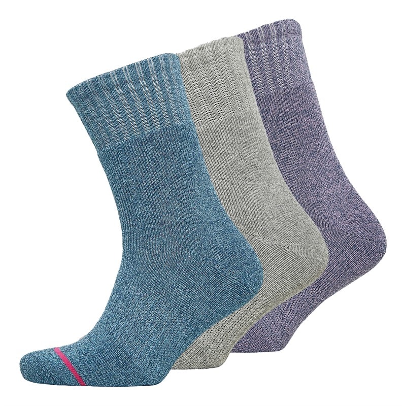WEATHERPROOF Dames Drie Paar Thermische Crew Sokken Licht Paars/Middelgrijs/Blauw Wassen/Middelpaars