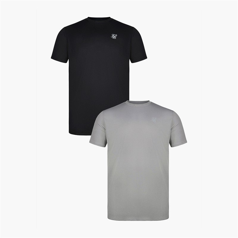 SikSilk Heren Set van 2 Muscle Fit T-Shirts Zwart/Grijs