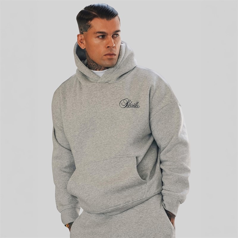 SikSilk Heren Essentiële Hoodie Grey Marl