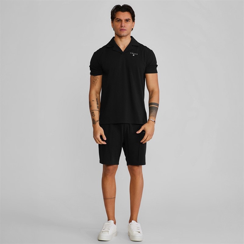 SikSilk Heren Polo Shirt En Korte Broek Set Zwart