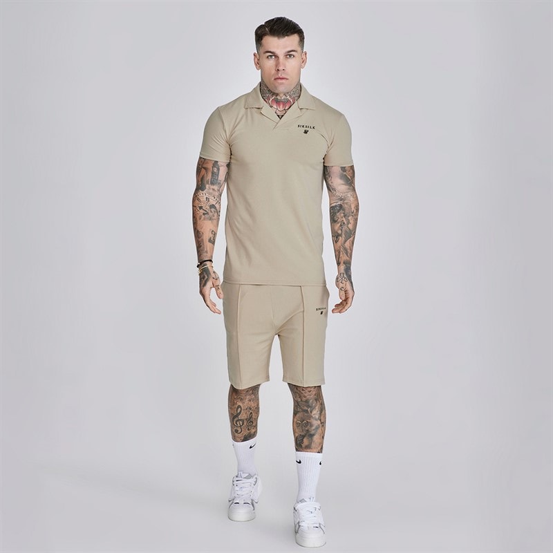 SikSilk Ensemble polo et short Homme Beige