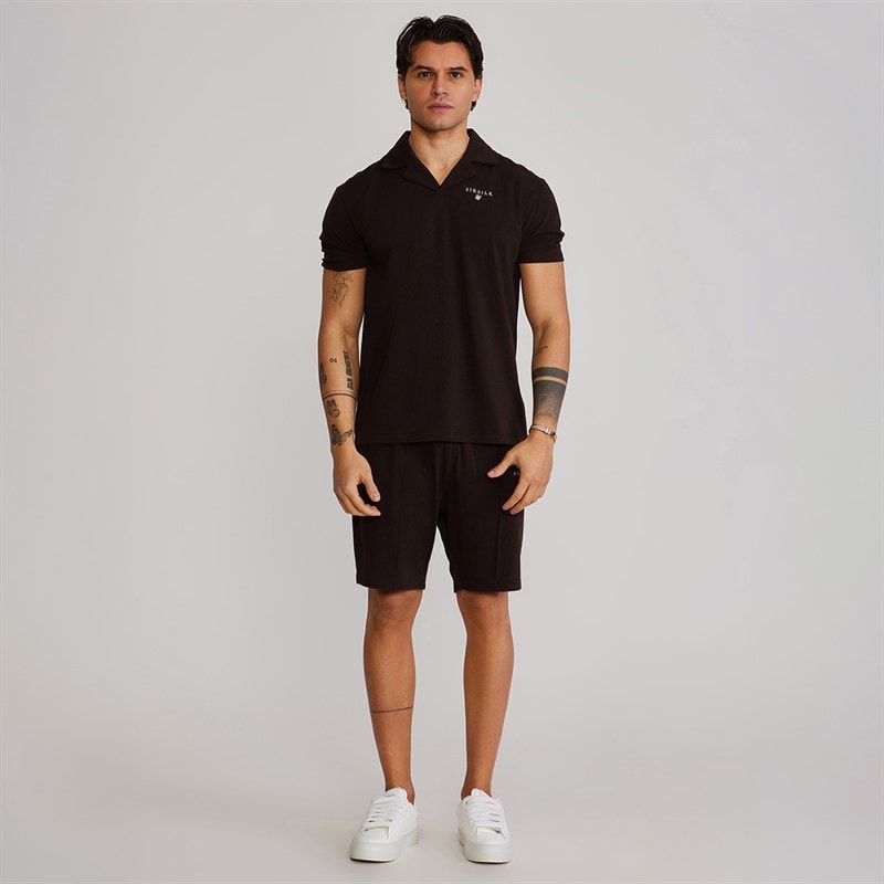 SikSilk Heren Poloshirt En Shorts Set Bruin