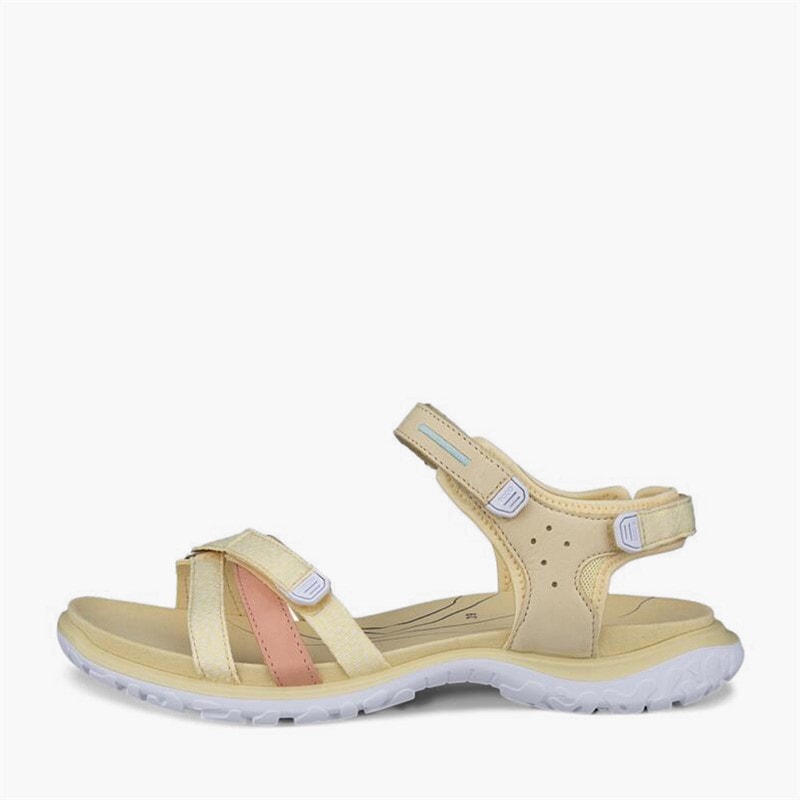 ECCO Sandales Compensées Nubuck Femme Pour L'aventure Hors Route Straw/Bright White/Dusty Peach/Straw
