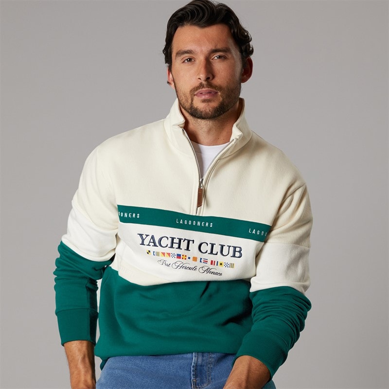 Lagooners Herren Exmouth Trichter Kragen Sweatshirt Ecru/Grün