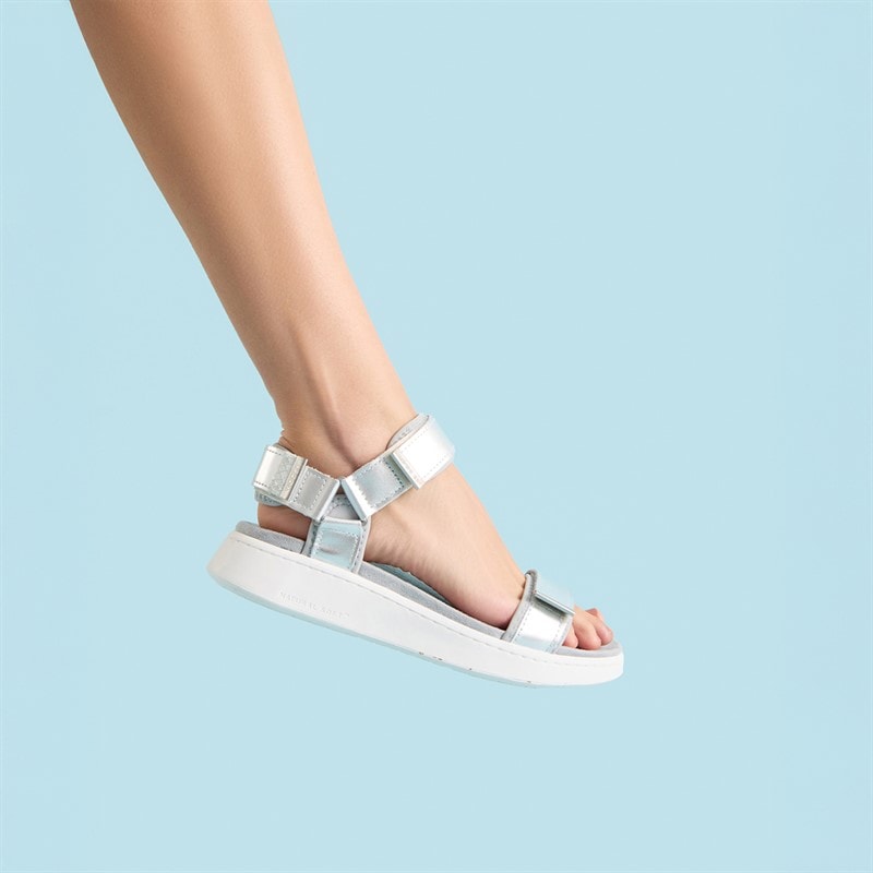 Woden Dames Line Metallic Sandalen 039 Zilver